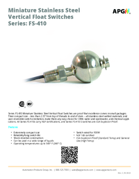 Thumbnail of document Data Sheet - FS-410 Miniature Stainless Steel Vertical Float Switch